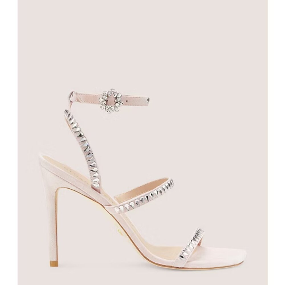 Stuart Weitzman Gemcut 100 Strappy Crystal Sandal in Ballet Pink - Picture 3 of 11